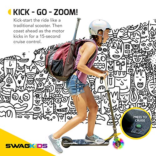 Swagtron Swagger SK3 Metro Kick-and-Go Electric Scooter for Kids Ages 6 and Up Featuring LED Light Up Front Wheel, 7.5 mph Max Speed and Height Adjustable Handlebar