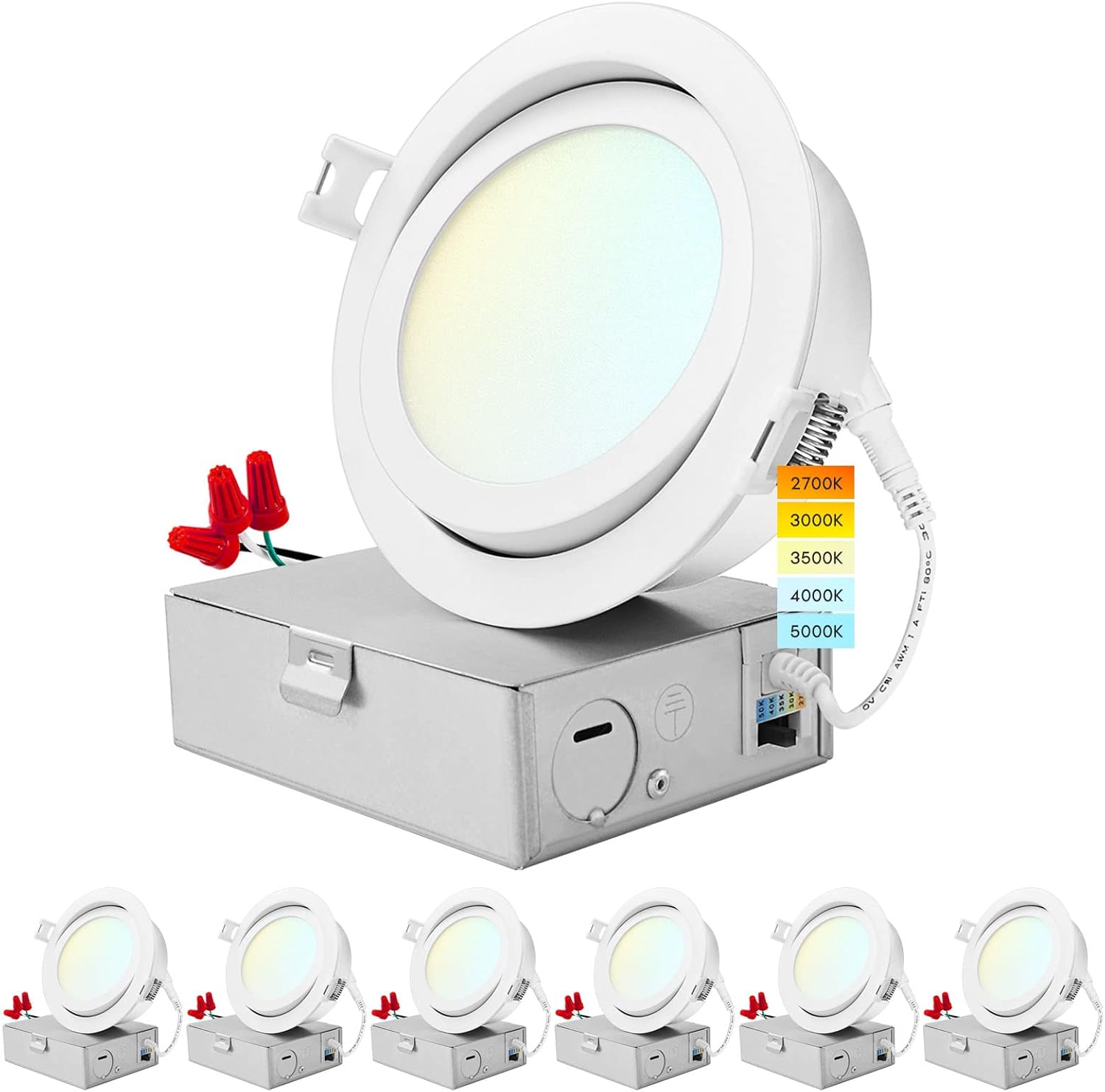 LUXRITE 4 Inch Gimbal LED Recessed Lighting, 5 Color Selectable 2700K5000K, 950 Lumens