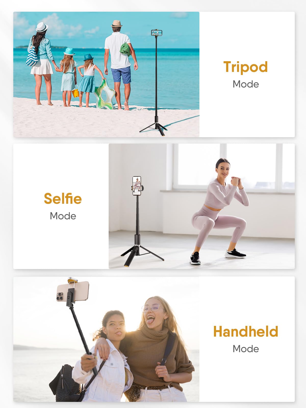 Selfie Stick Bluetooth Handy, Tripod stativ,4 in 1 Selfie Stange aus Aluminium Erweiterbar mit Kabelloser Fernbedienung um 360° Drehbar für iPhone Android Samsung Zoll Smartphones