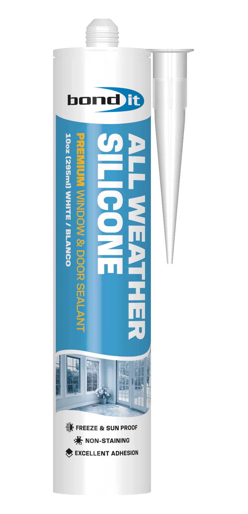 Bond It All Weather Silicone, Premium Window and Door Sealant, Waterproof Silicone Sealant, Permanently Flexible, Low Odor, Neutral Cure, Interior &