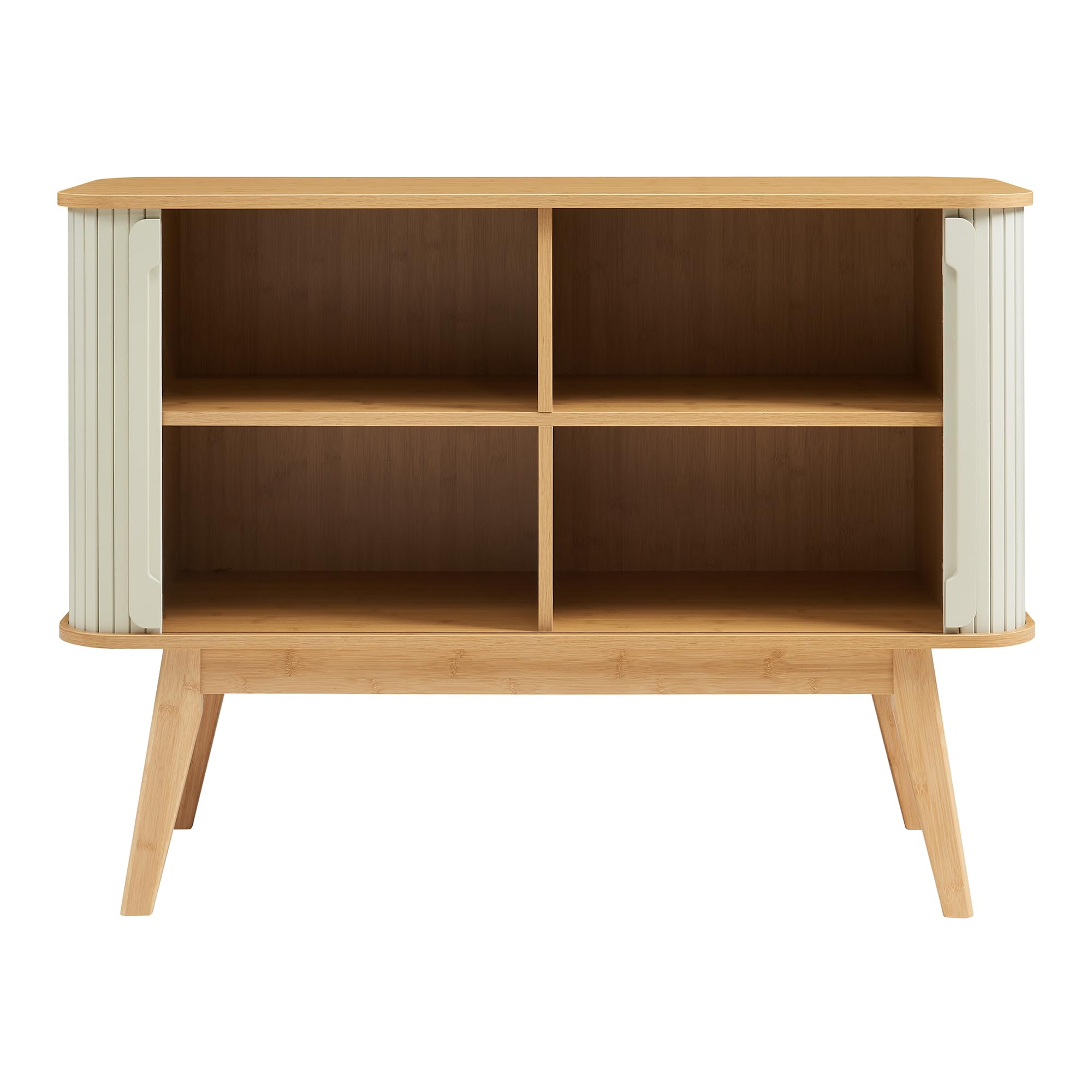 [en.casa] Armadietto Multiuso con 2 Ante Scorrevoli e 4 Vani Chiusi Credenza Madia Mobile Contenitore per Camera da Letto Soggiorno Sala 110x40x80 cm – Naturale/Bianco Crema