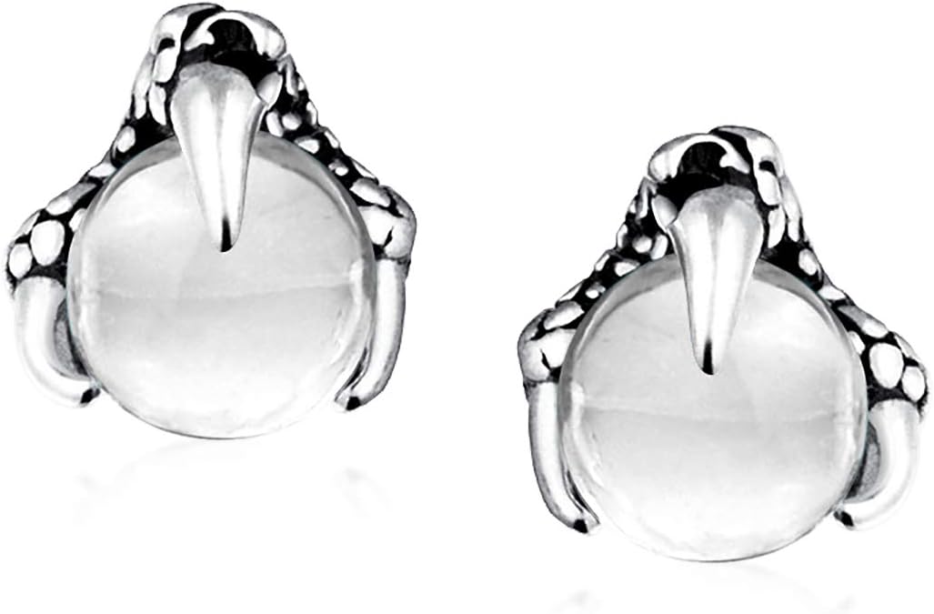 Gothic Punk Rocker Biker Jewelry Aqua Blue Translucent Ball Orb Dragon Claw Stud Earrings For Men For Women Silver Tone Black Oxidized Stainless Steel