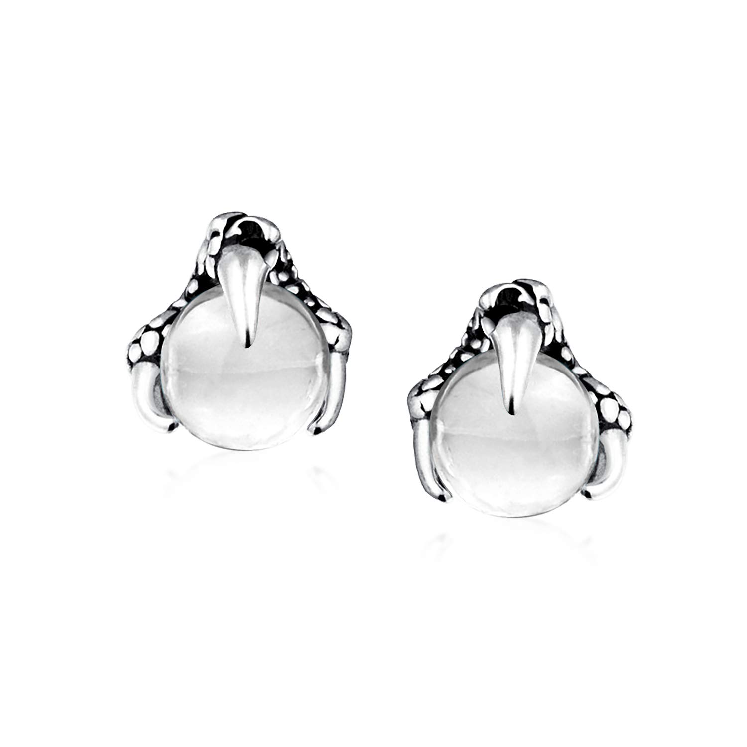 Gothic Punk Rocker Biker Joyería Aqua Blue Translucent Ball Orb Dragon Claw Stud Earrings For Men For Women Silver Tone Black Oxidized Stainless Steel