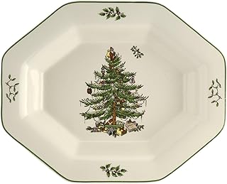 Spode Christmas Tree Octagonal Server - 9.5 Inch Earthenware Serving Tray for Vegetables, Chicken, Holiday Dinners - Festive & Versatile Christmas Tableware for Hosting Seasonal Gatherings