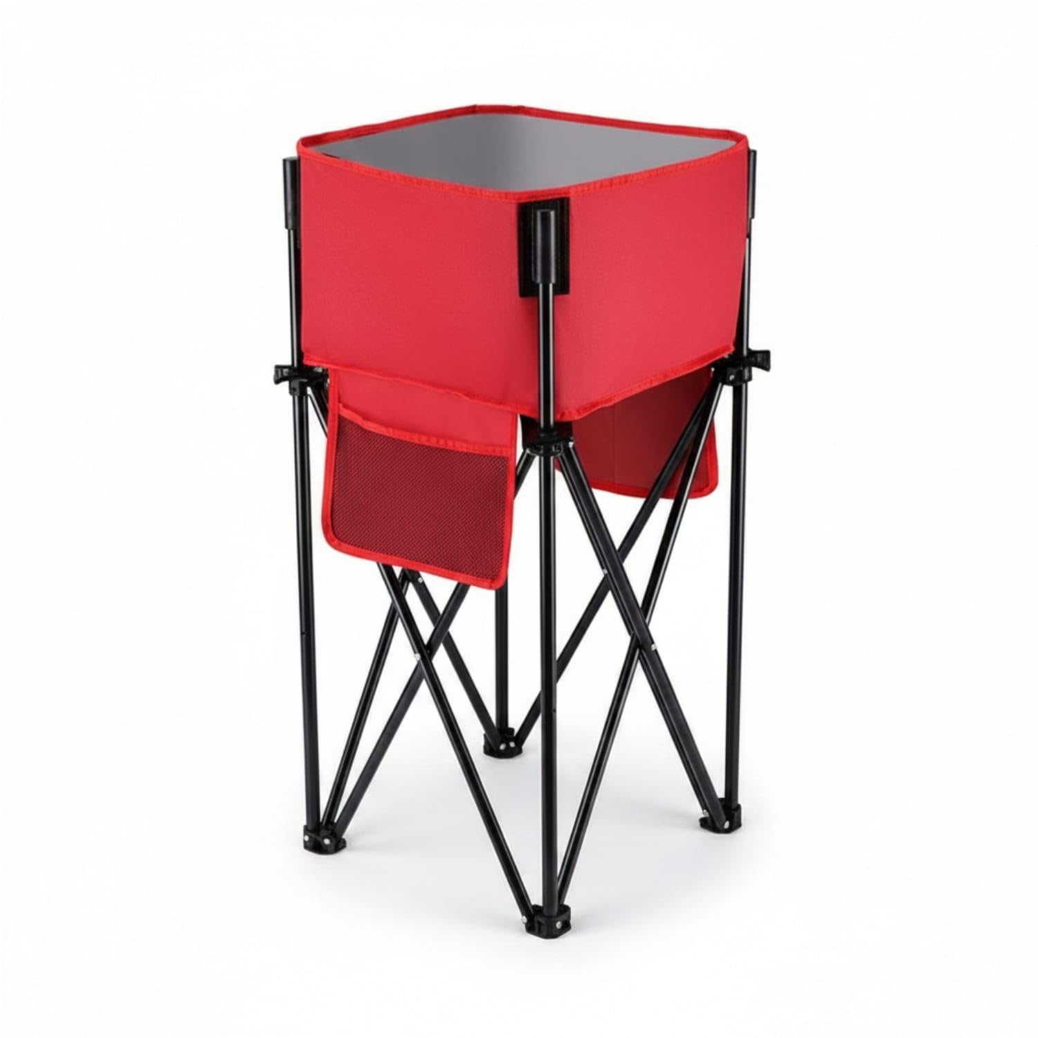 Portable Foldable Storage Rack Metal Frame Cloth Storage Bin Open Top Bin Shelf Organizer Cylindrical for Outdoor, Red, Standard-image-27
