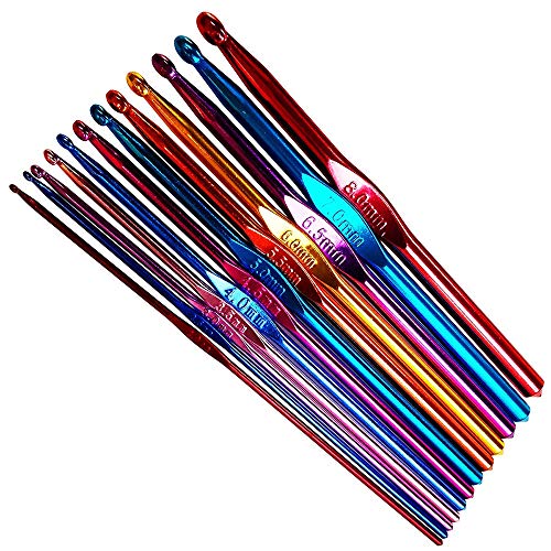 ZXUY Crochet Hooks Set Aluminum & Bamboo Knitting Needles with Ergonomic  Handles  for Crocheting Lace, Doilies, Socks,Shawl,Gloves, Scarf,Sweaters,Bags (12Size<2.0-8.0mm>) - Thumbnail 2