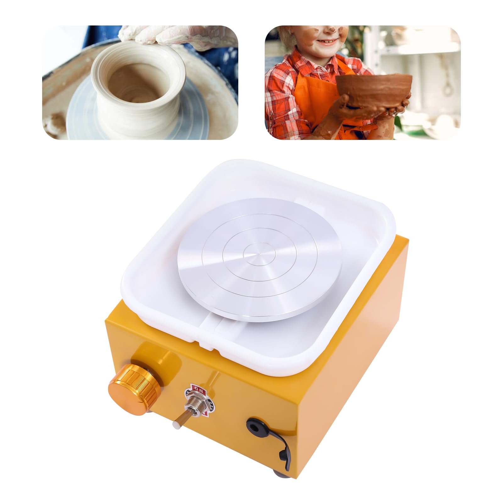 Mini disco da ceramica ruota macchina elettrica giradischi macchina per ceramica macchina per ceramica 0-2000 giri/min, ceramica fai da te per principianti (giallo)