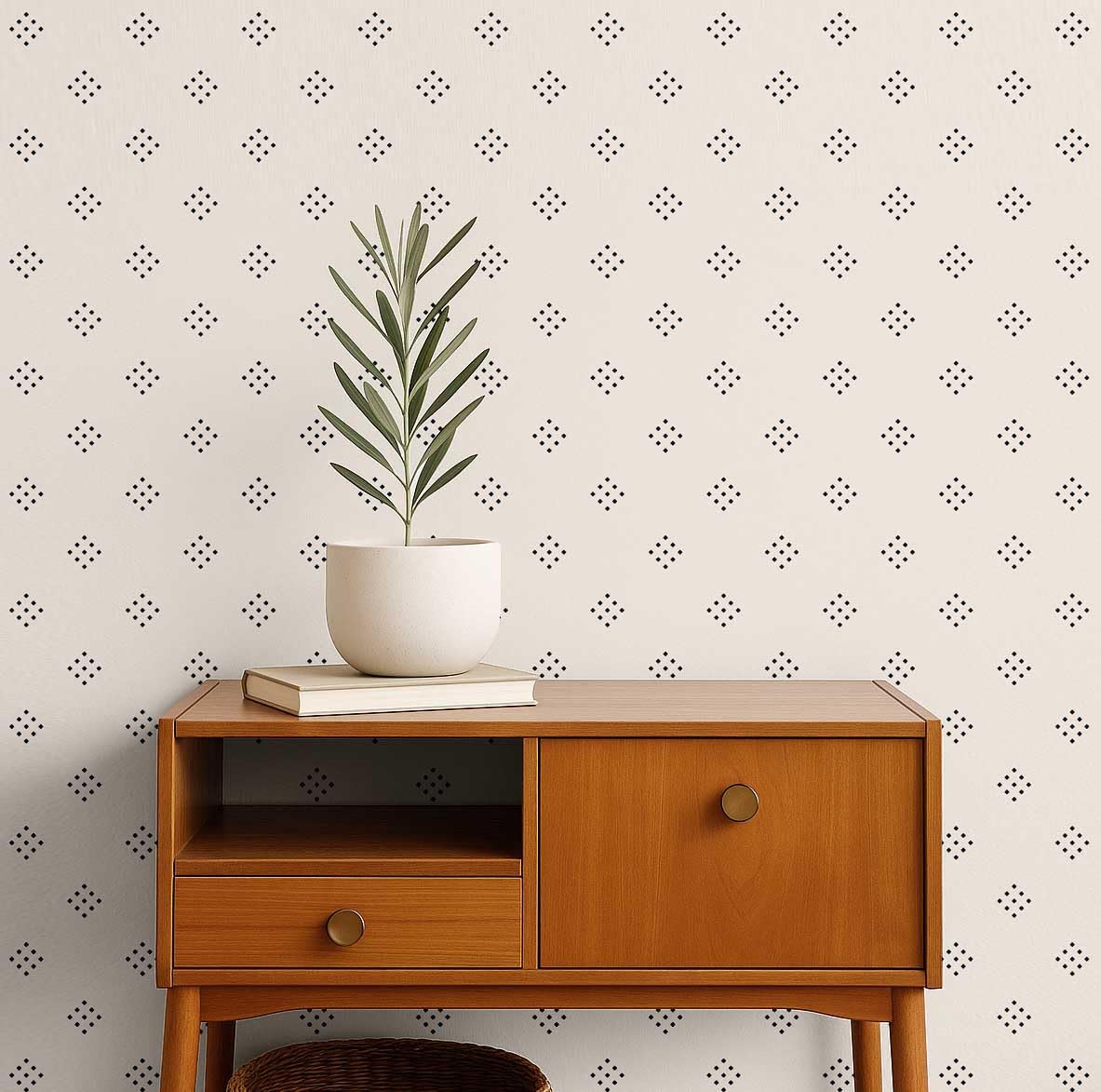 S4Sassy Papel Pintado Moderno De Lunares Y Rombos: Revestimiento De Pared Bohemio Blanca, Papel De Vinilo Autoadhesivo, Revestimiento Decorativo, Armario Y Sala De Estar