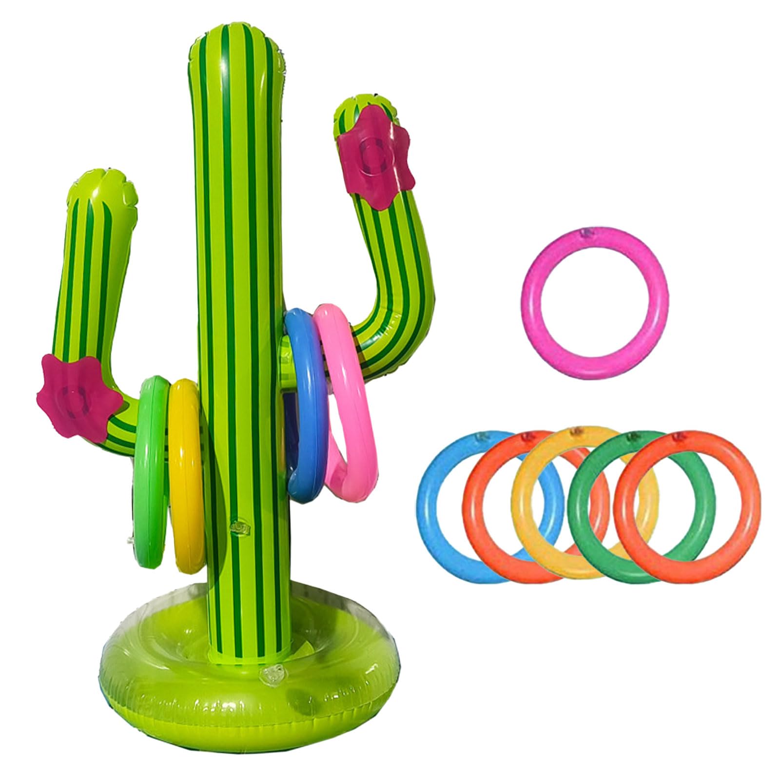 MIVAIUN 7 Pieces Cactus Ring Toss Game Set Inflatable Cactus,inflatable party props,Target throwing toy,Indoor Outdoor Toys Gift for Kids Family,for Hawaii Party Decor Swimming Pool Toy