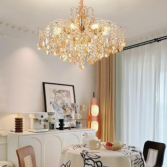 Crystal Gold Chandelier Modern Pendant Light Crystal Lampshade Pendant Lamp for Lamp Living Room Dining Room Pendant Lamp with E14 Chandelier for Bedroom Kitchen Villa Ceiling Light 60 cm [Energy Class A]