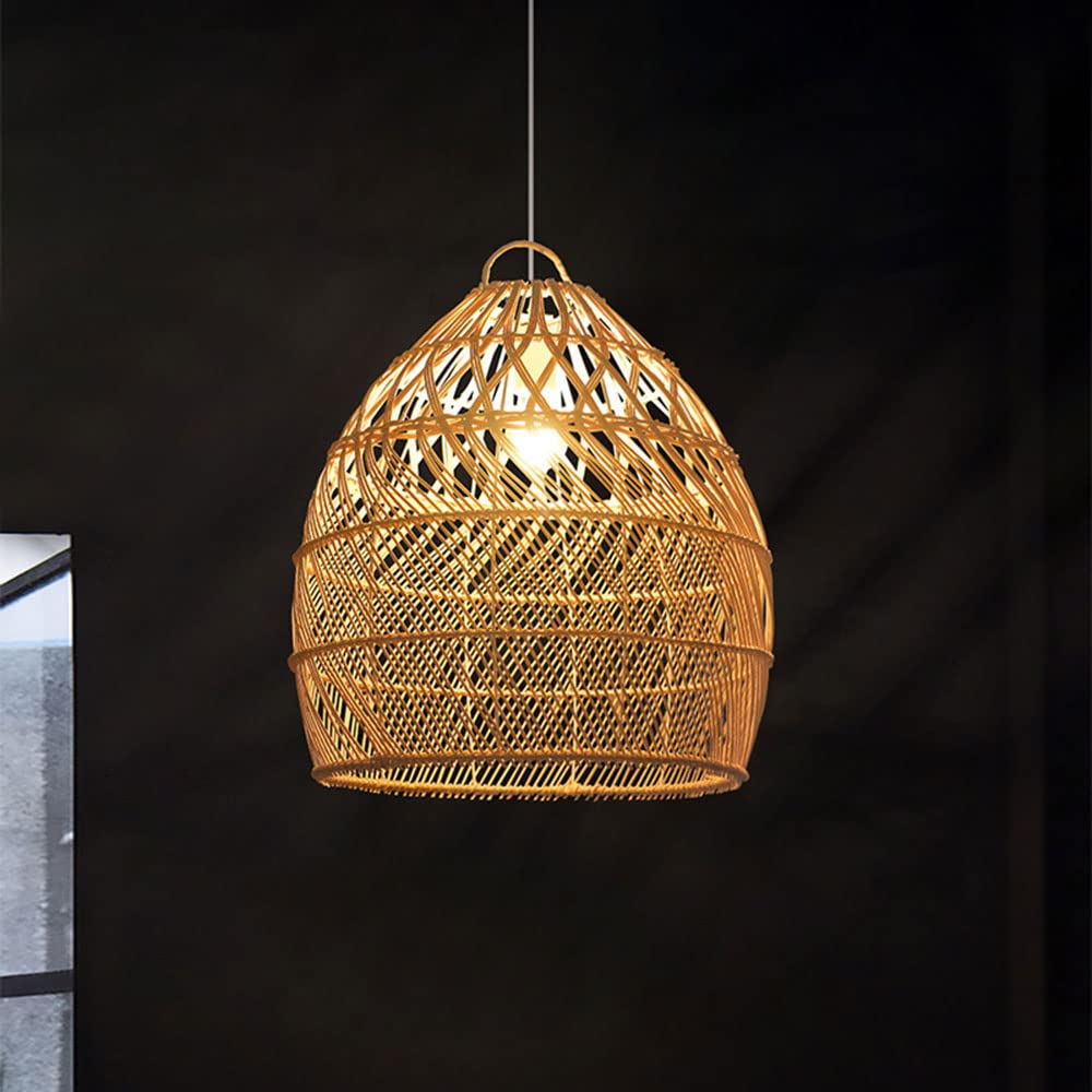 Luminaire E27 haut de gamme, suspension en rotin faite main et dôme en bambou tressé rétro