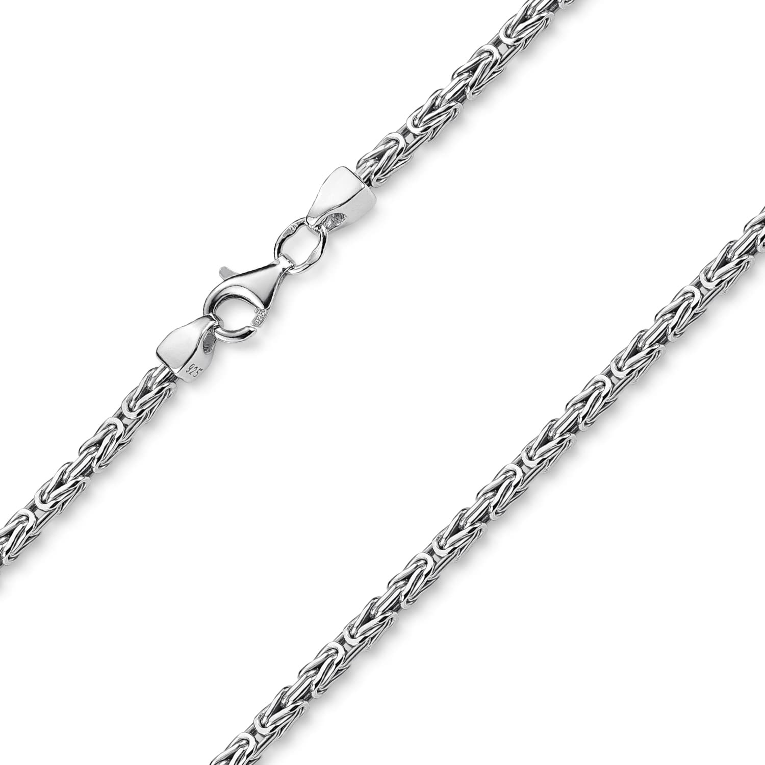 MATERIA, catenina per uomo in argento 925 a maglia bizantina, rodiata e diamantata su tutti e quattro i lati, 2,5 mm, personalizzabile, con scatola portagioie #K29