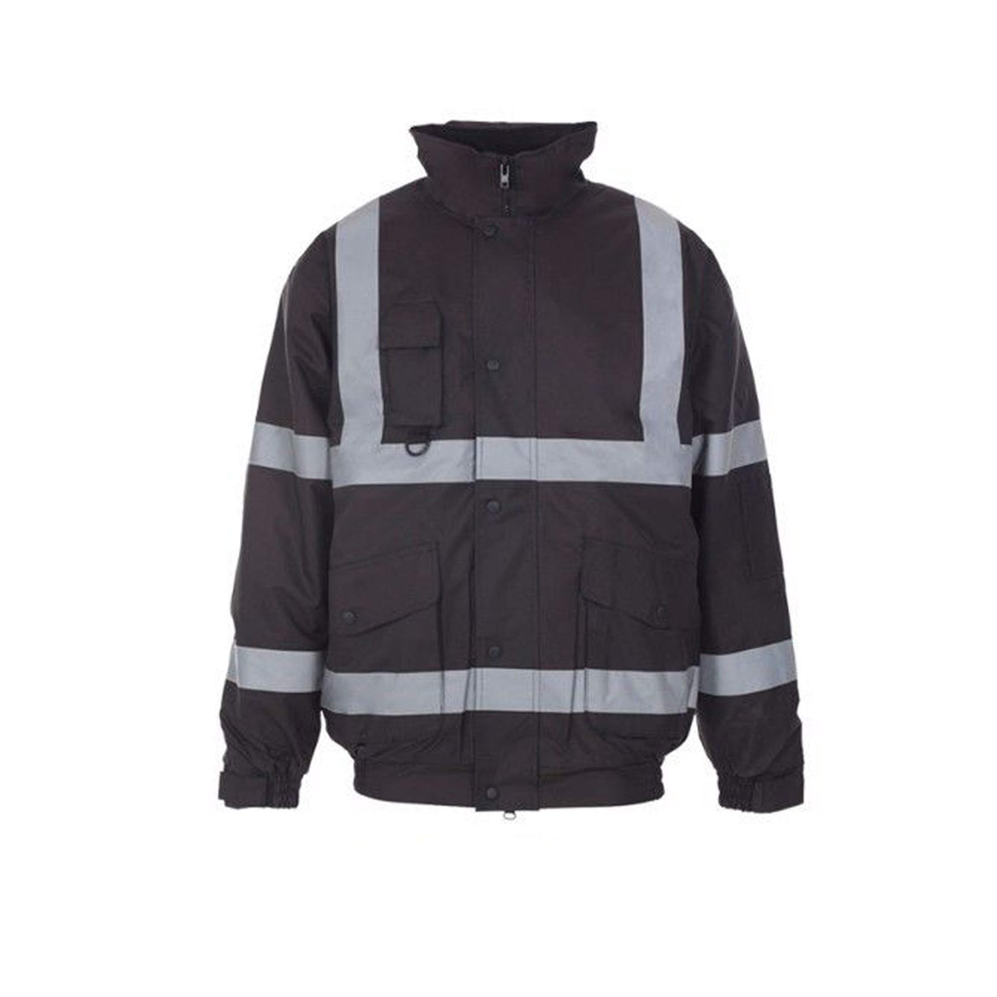 A2z Workwear Men's Black Hi Vis Bomber Jacket Safety Security Waterproof Coat (Uk, Alpha, L, Regular, Regular, )