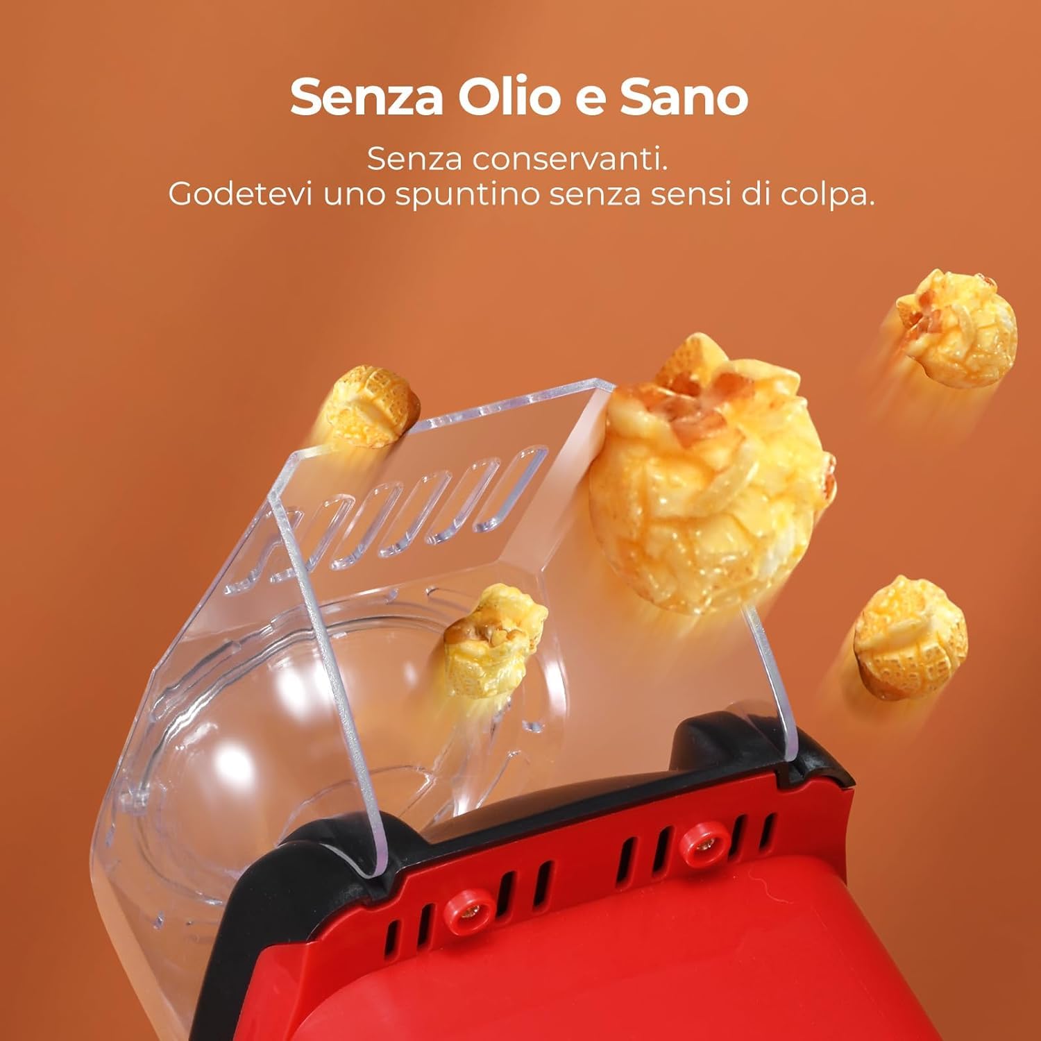 YASHE Macchina Popcorn, 1200W Macchina Pop Corn ad Aria Calda, Macchina per Popcorn in 2 Minuti, Sano e senza olio per le serate di cinema, Rosso