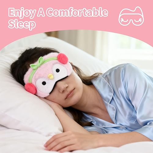 Vista 33 de PERFECTSIGHT Mascarillas para dormir, lindas cubiertas de felpa para dormir, ligeras, ajustables, de piel sintética, para mujeres y hombres