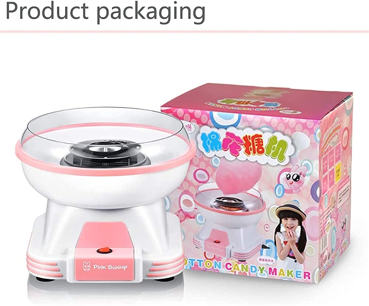 Máquina de algodón de azúcar, Fabricante de algodón de azúcar casero for la Fiesta de cumpleaños de la Familia, Mini Candy Floss Machine con Conos y SCOPEP de azúcar(Pink)