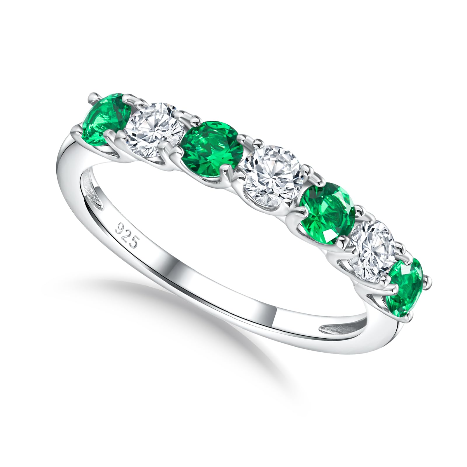 925 Sterling Silver Birthstone &amp; Cubic Zirconia Stackable Ring for Women