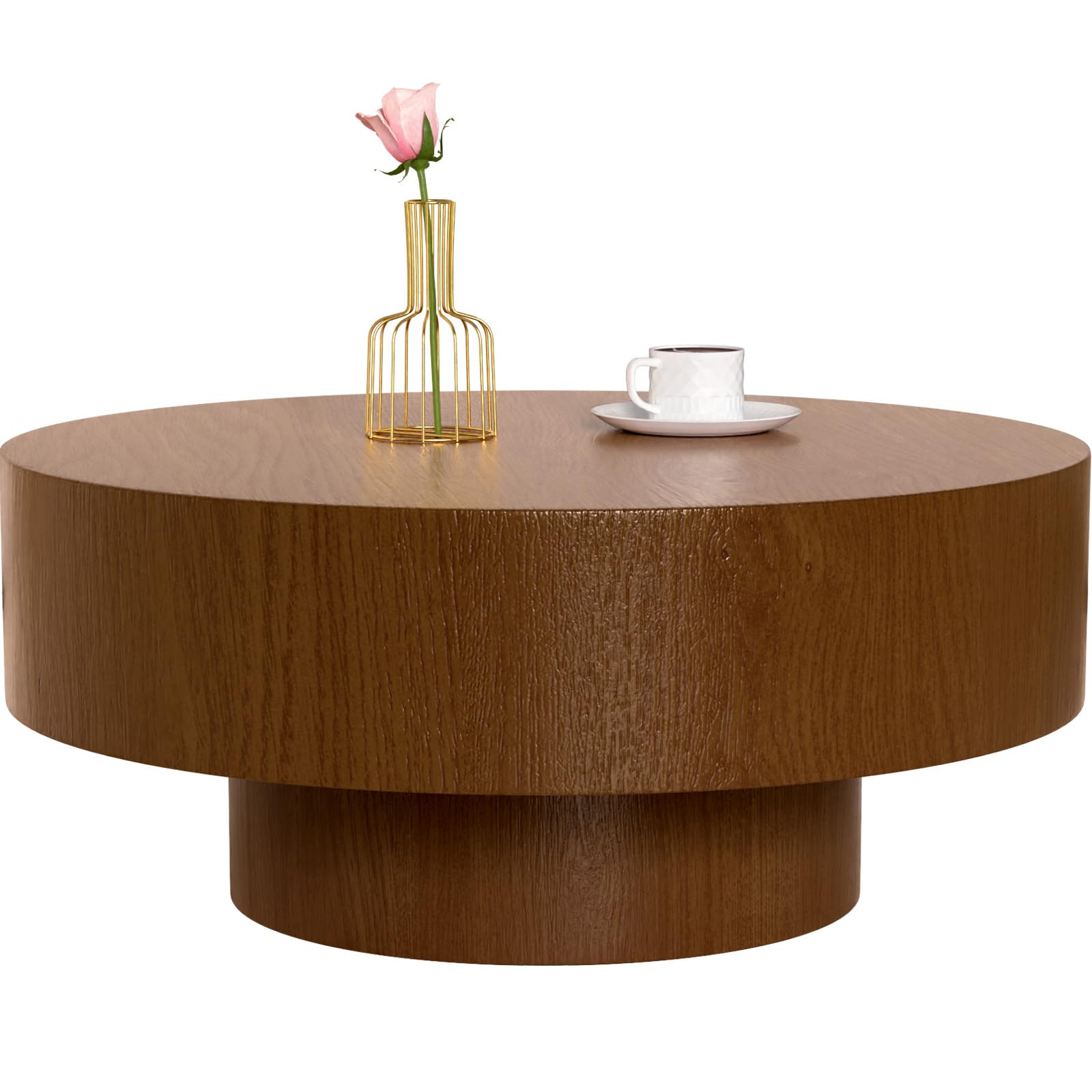 Table basse ronde 77.5 cm gain de place avec plateau bois et base stable