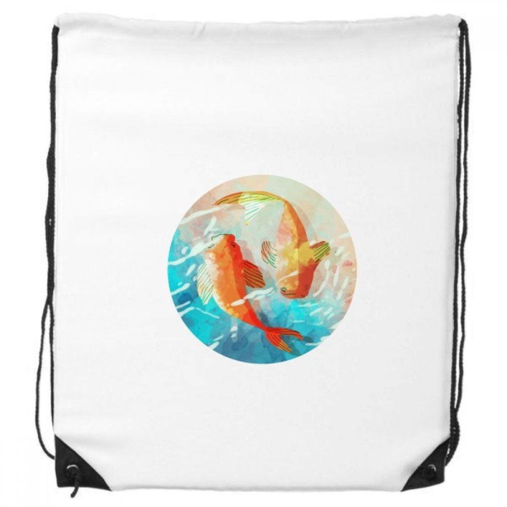 DIYthinker Red Koi Fishes Watercolor Japan Style Drawstring Backpack Shopping Handbag Gift Sports Bags One Size red