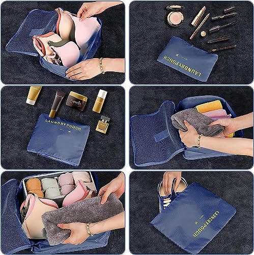 Image of 6 in 1 Polyester Secret Pouch Travel Bag Packing Cubes Laundry Bag with Undergarments & Cloth Storage Organizer Travelling Set /Suitcase Cloth Cube Bag (6 PC SET DARK BLUE)
