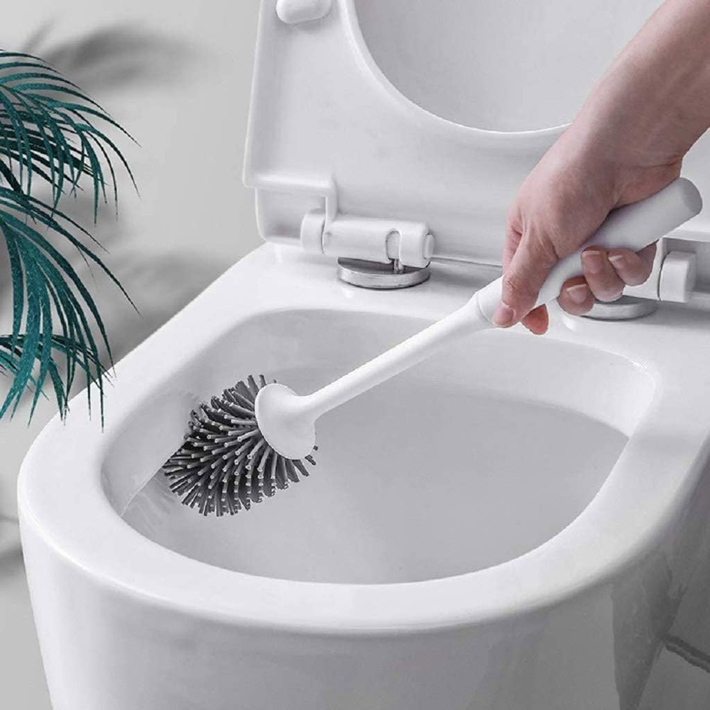 JSEIAJB White Toilet Brush and Holder Set, Silicone Bathroom Bowl, No Scratch Soft Cleaner image 4
