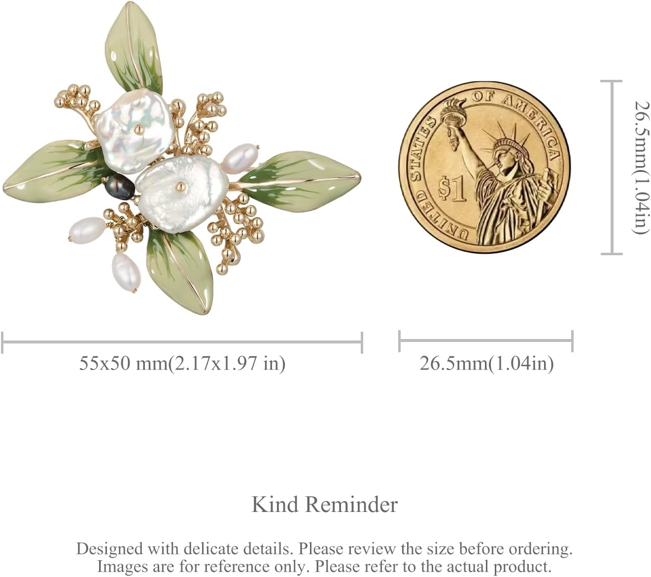 Flower brooches and pins for women, Hand-driping Oil brooch pins with Pearl Pendant, SHE'S FREE STYLE JUST FOR YOU Green leaf Enamel safety pins pearl Metal jewelry pins and brooches - Image 7