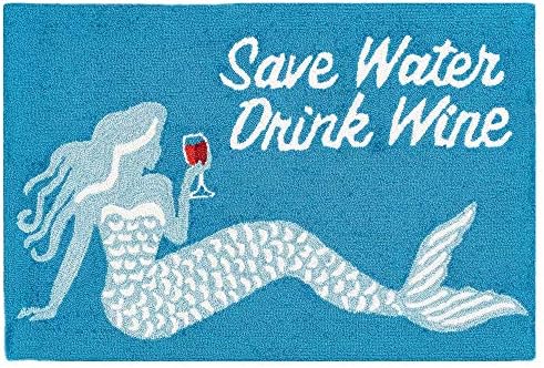 Liora Manne FRONTPORCH Indoor/Outdoor Hand Tufted Durable Area Rug - Transitional Contemporary (Save Water Drink Wine Ocean) (2'6" x 4')