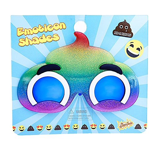 Image of Sun-Staches Poop Emoji Sunglasses, Novelty Costume Accessory | Poop or Rainbow Poop Emoji Sunglasses | Funny Costume Ready | Gift | 100% UV Protection | One Size Fits Most