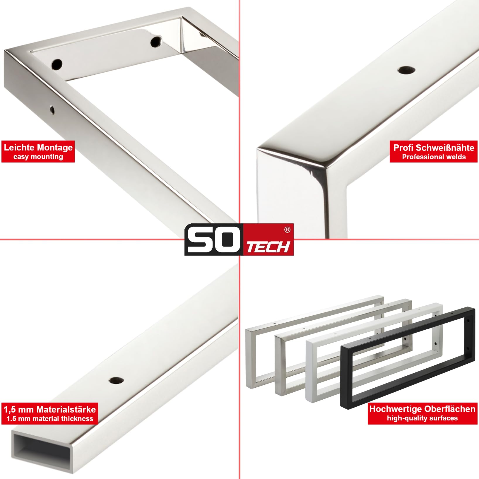 SOTECH 2 piezas Soportes de lavabo WK450 mm acero inox pulido Diseño soporte de lavabo Soportes de pared estables Soporte para lavabo