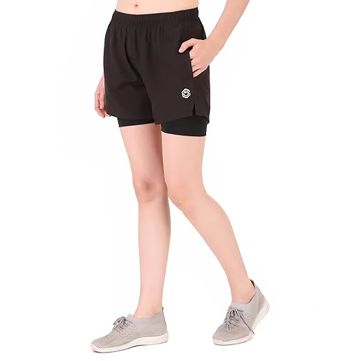 Women's 2 in 1 Running Shorts Quick Dry Gym Athletic Workout Tights with Shorts for Women with Phone Pockets