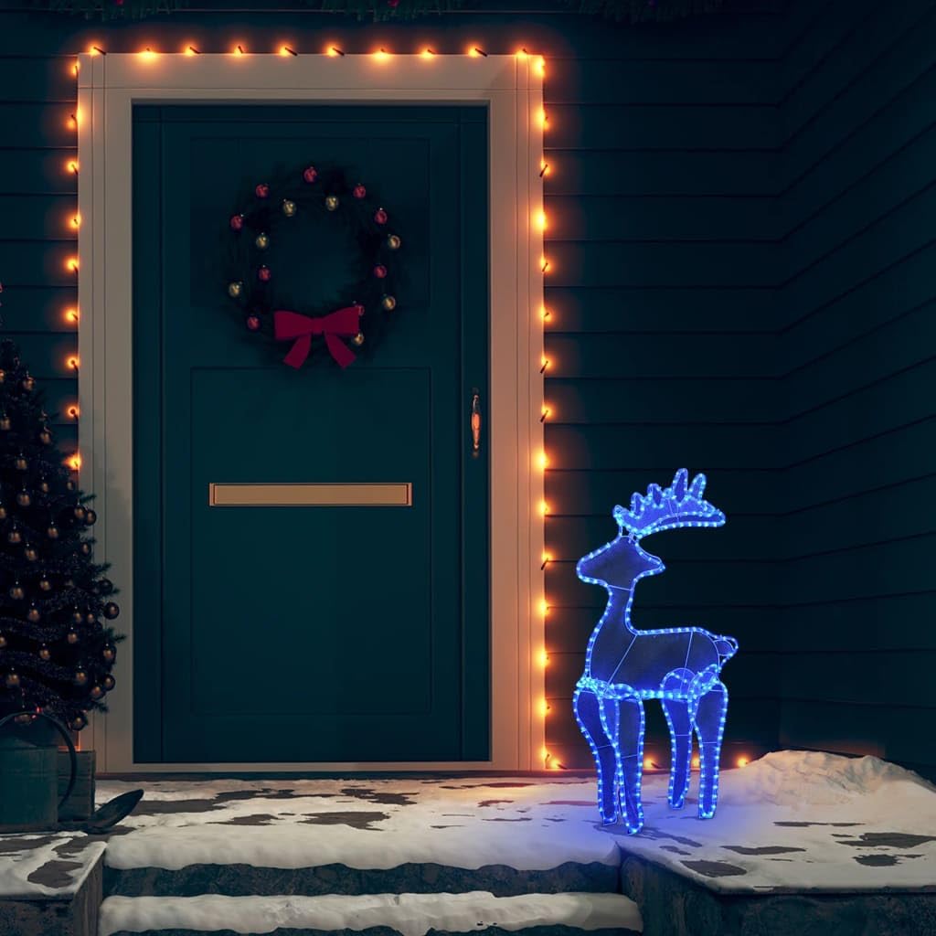 Rentier Weihnachtsdekoration mit 306 LEDs blau, PVC und Stahl, 60x24x89 cm, wetterfest, mit IP44 Adapter und 1,5 m Kabel, für Innen und Außen
