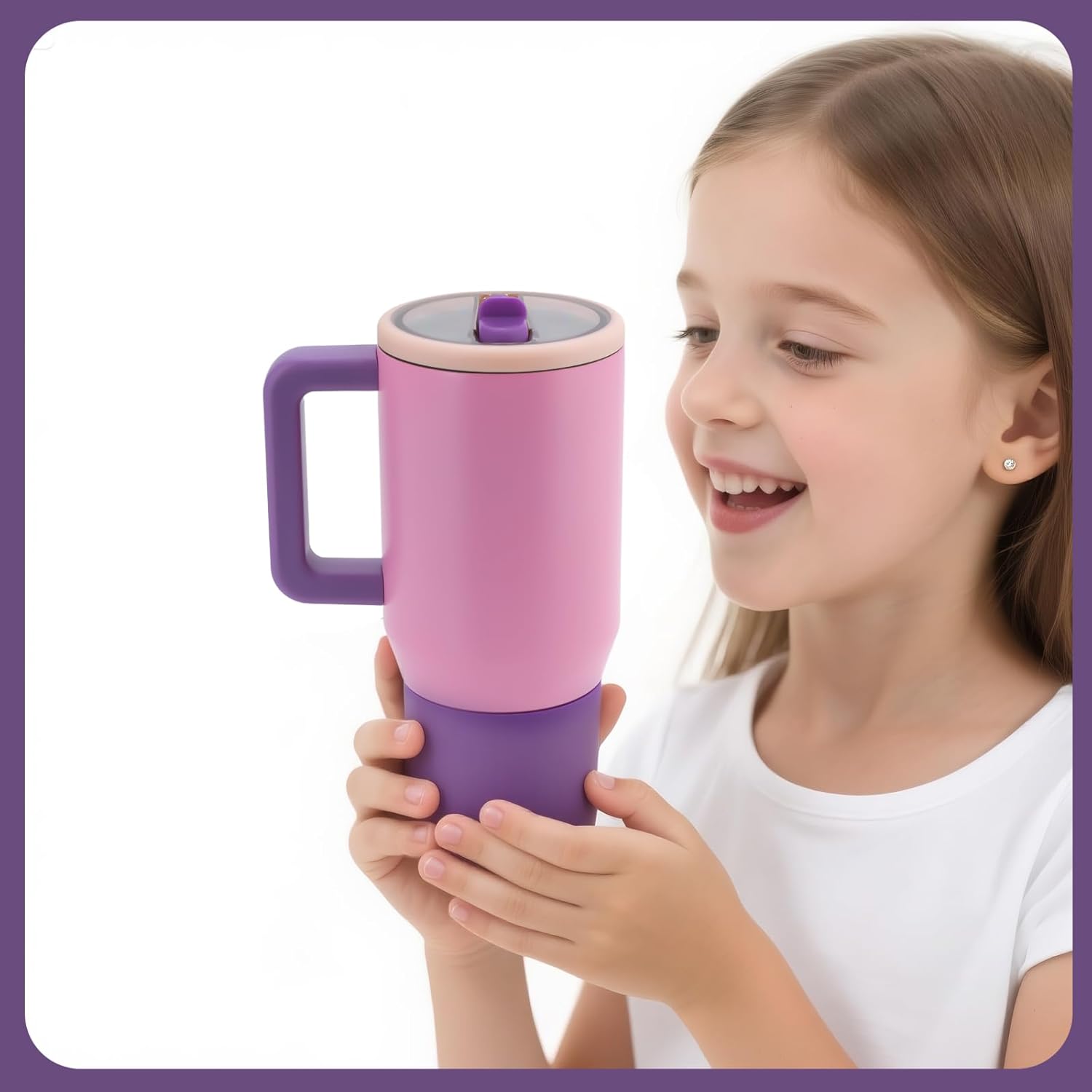 Kids Travel cup - 20 oz Insulated Kids Water Bottle with Flip Straw & Handle | Leak-Proof & Durable | Perfect for School, Sports, Lunch, Travel & Camp, Pink Sugar - Image 7