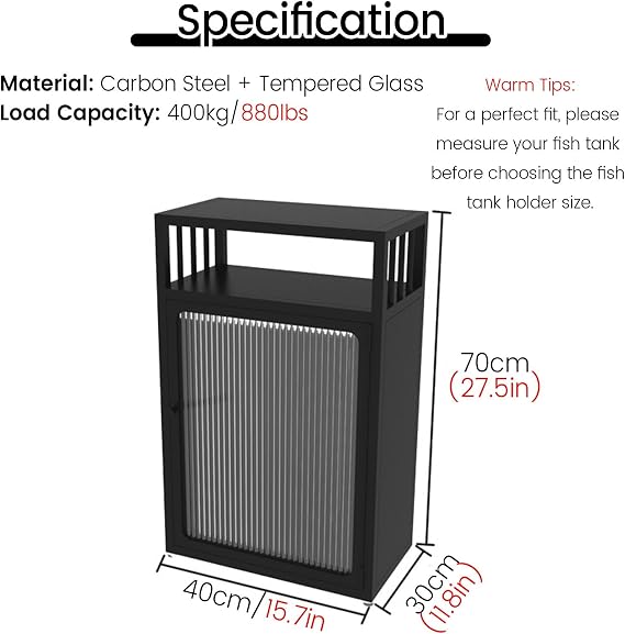 JYHHCYS 20 30 10 Gallon Fish Tank Stand, Space Saving Rustic Fish Tank Cabinet with Open Shelf, Sturdy Metal Aquarium Tank Stand Heavy Duty for Small Spaces(White,15.7x11.8in)