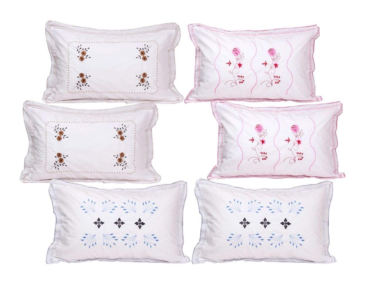 Planet Home Cotton Embroidery Frill Pillow Cover Set of 6 (Size 27 * 17) (Classy White)