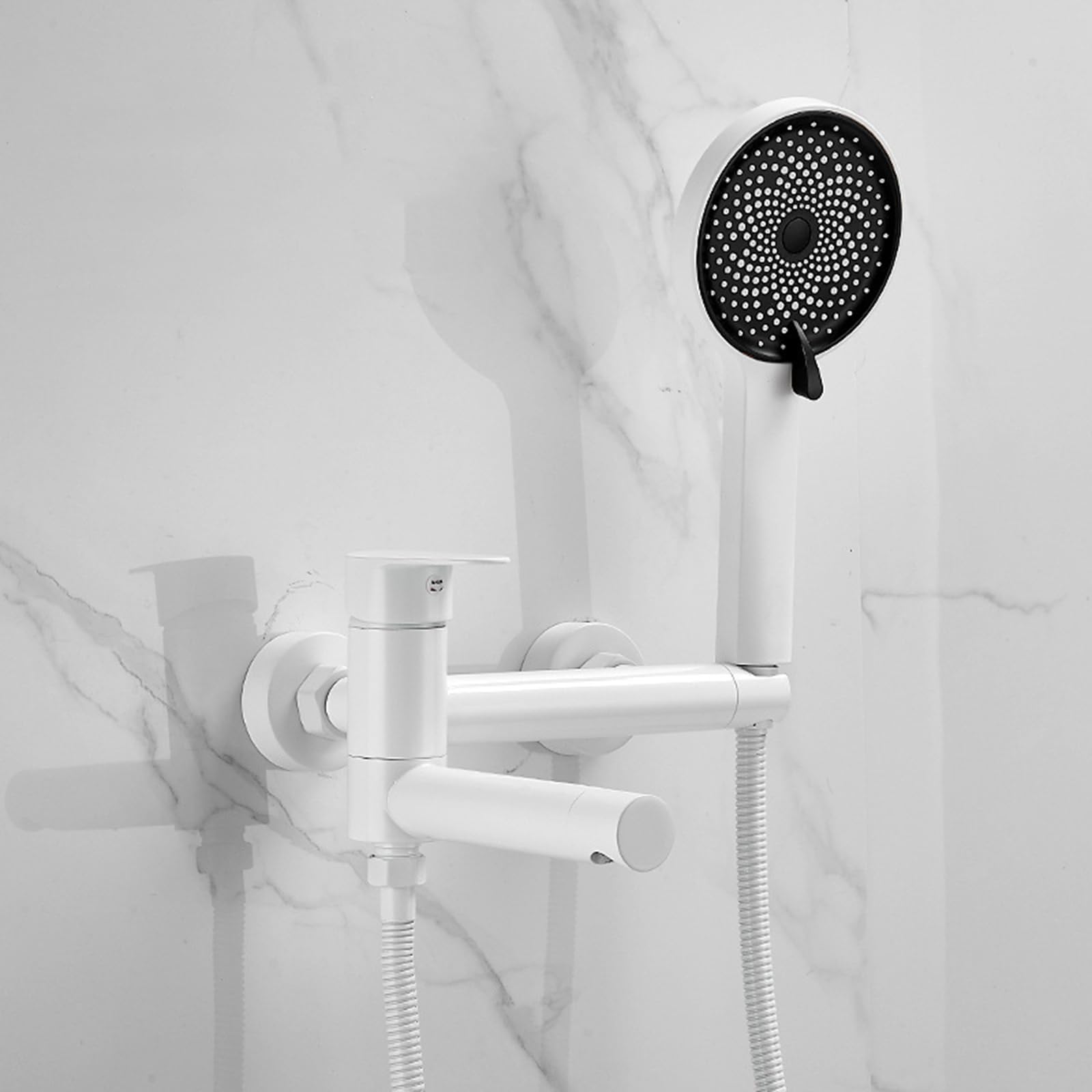 HADECOLL Brushed Gold Wallmounted Bathtub Faucet With 90° Swivel Spout & Handheld Shower Single Handle Mixer Tap For Luxurious Bathtub Experience,Blanc