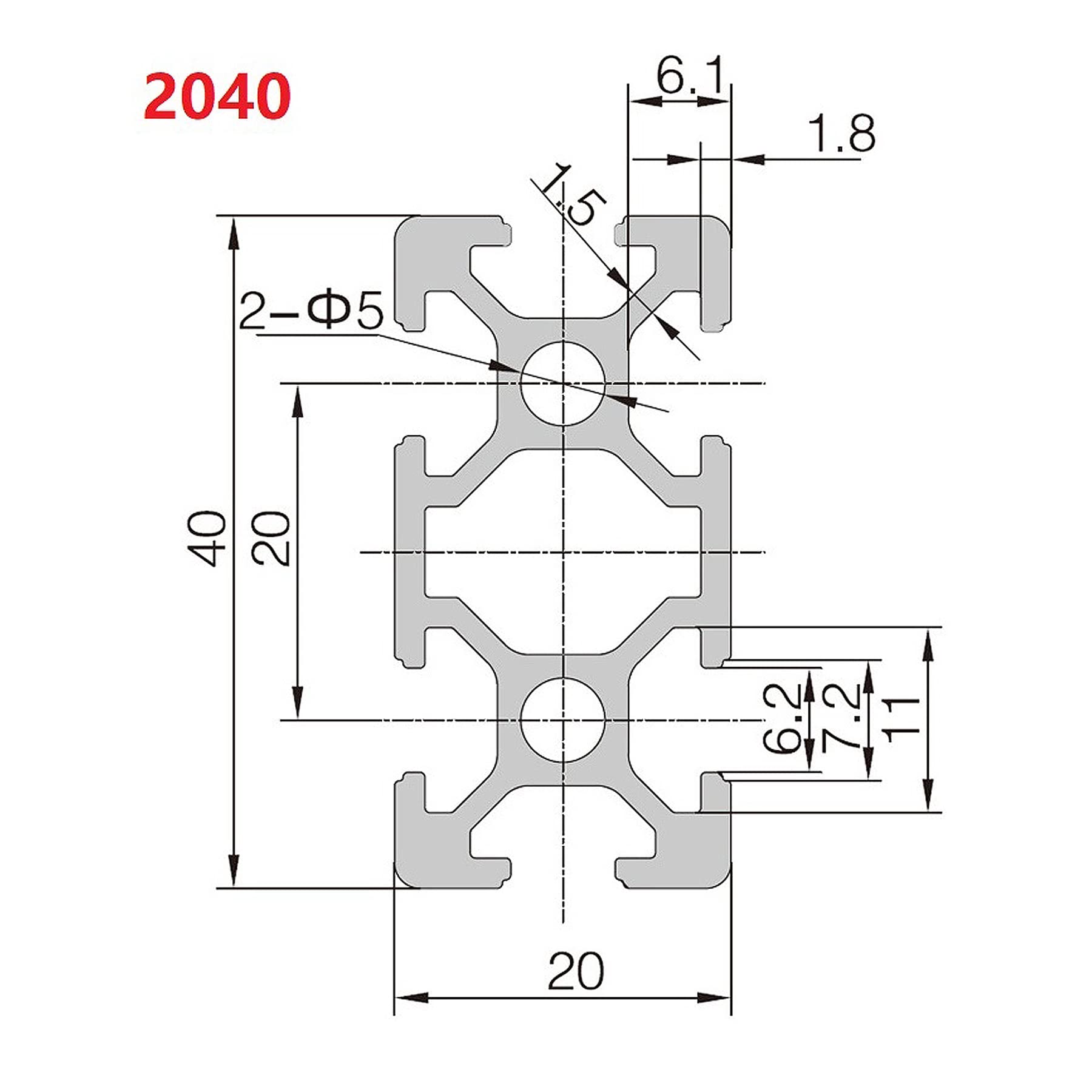 2 Stück 1000mm 2040 T Typ Europäische Norm Systemprofil Aluminium Profil 20x40 Aluminiumprofil Extrusions Linearschiene für 3D-Drucker und CNC-DIY-Lasergravurmaschine