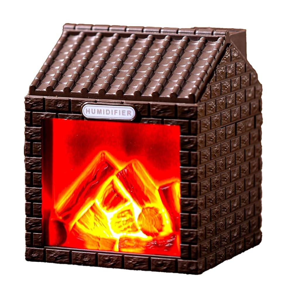 Hndhbfgrt USB Powered Mini Fireplace Cool Mist Humidifier with Flame Light, Auto Shut-Off, Portable for Bedroom Travel