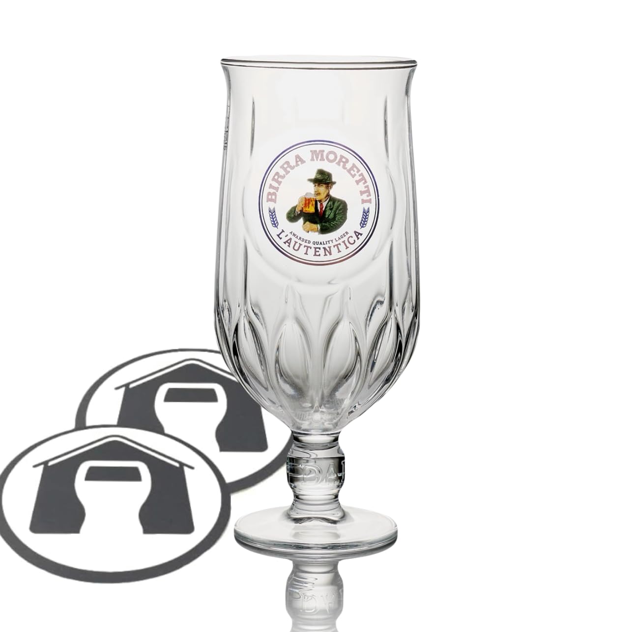 GarageBar | Birra Moretti Glass | Pint Stemmed Chalice Beer Glass | Official Merchandise | Comes with 2X Beer Drip Mats (1 Glass)