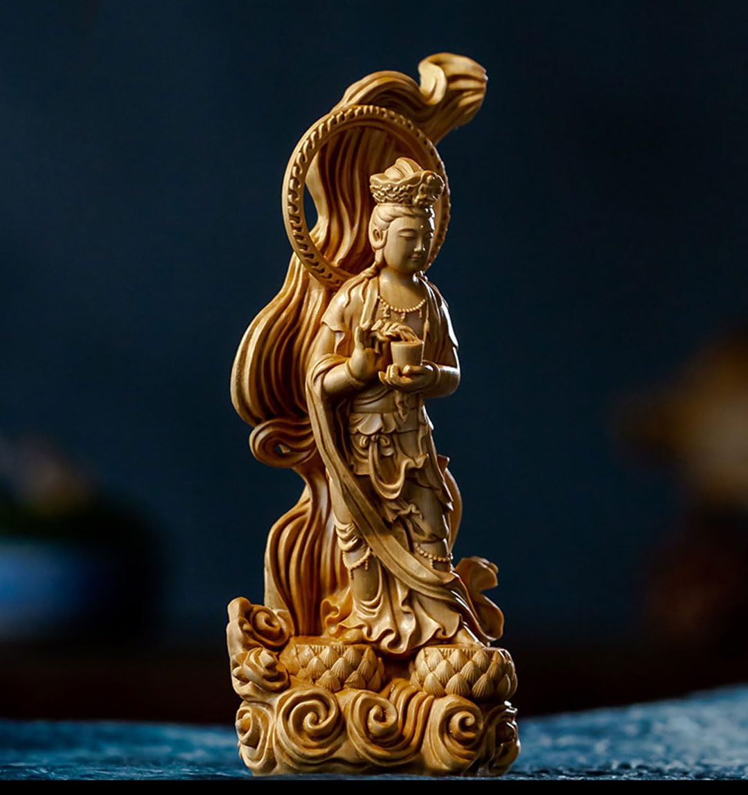 Amazon｜dsdsad 木彫り 聖観音菩薩立像 16cm 木製木像 仏教美術品