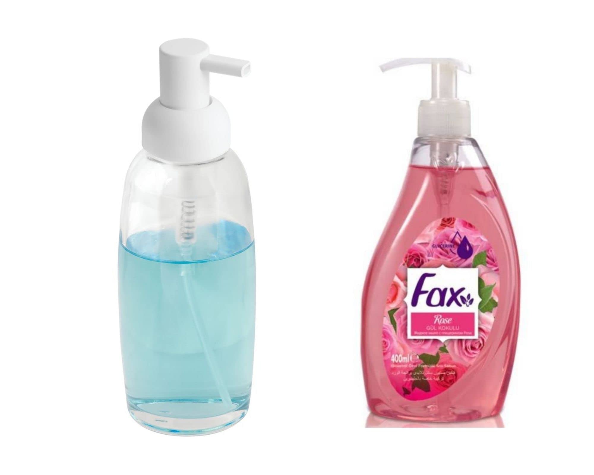 BEYAZ CAM SIVI SABUNLUK VE 1 ADET 400 ML SIVI SABUN GÜL KOKULU