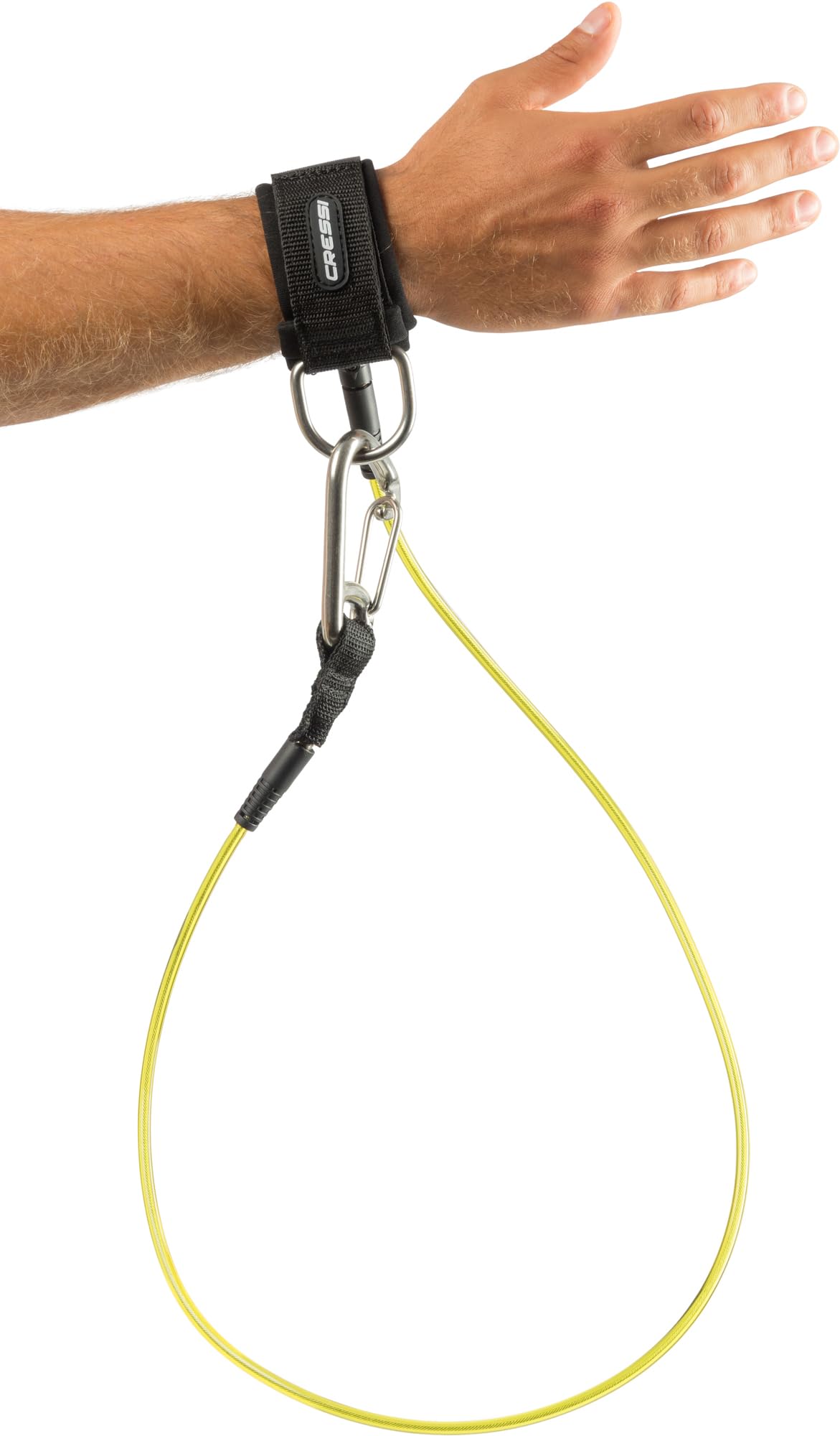 Velcro CRESSI Lanyard Apnea Cavo di Sicurezza con Moschettone in Acciaio Inox e Cinturino in Neoprene per Polso o Caviglia, Accessorio Subacquea per Line Diving e Allenamento