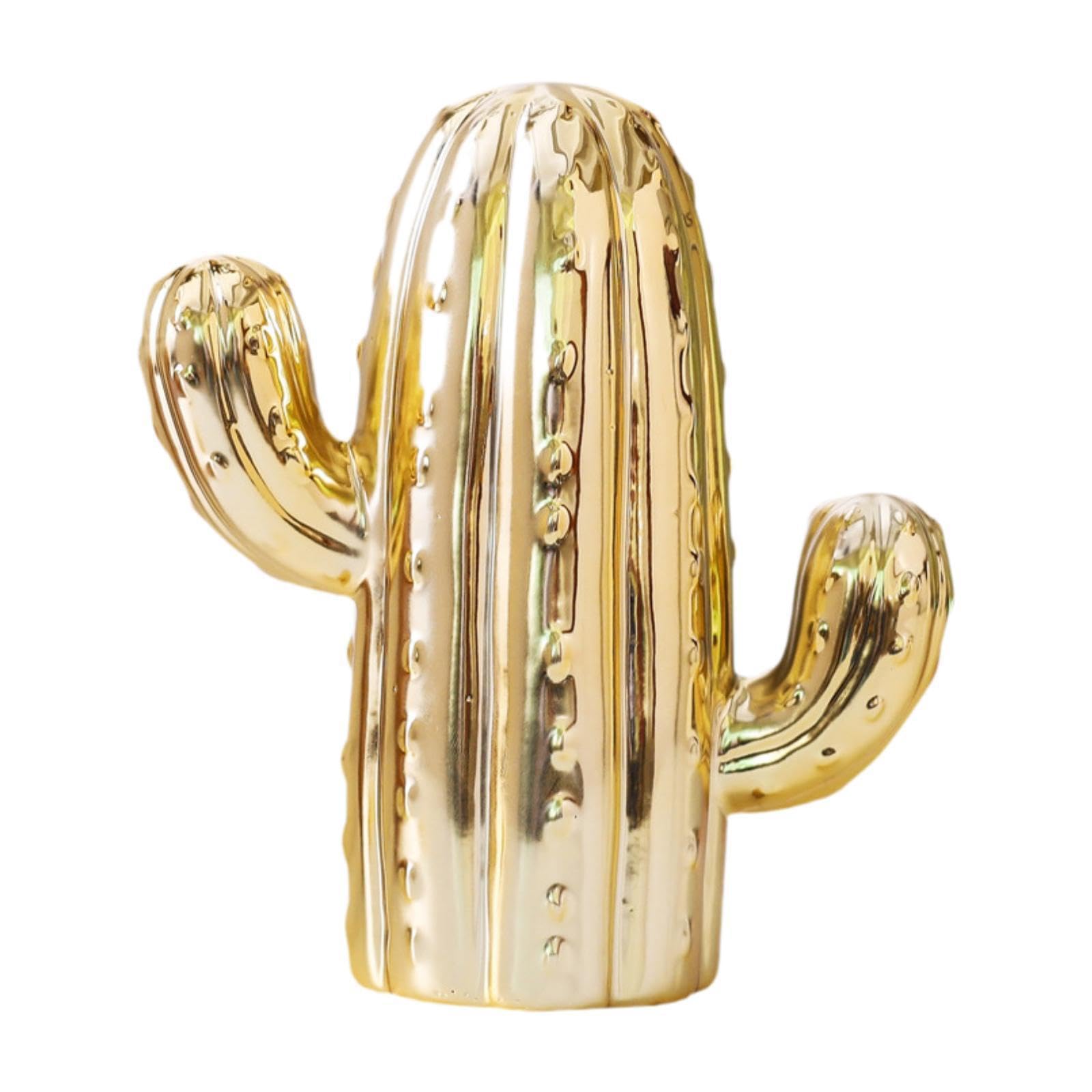 TWISAXC Boys And Girls Crafts Saving Jar Cactus Piggy Bank Sculpture Cactus Statue Sculpture Figurine Table Decorative, Gold, 16.5x7.8x18.5cm