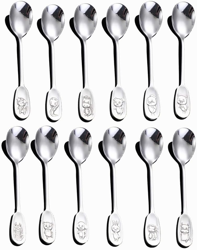 12 Pieces Stainless Steel 16.8cm/6.6 Inch Zodiac Spoon Creative Spoon Cute Cartoon Tableware Coffee Ice Cream Dessert Spoon Tea Spoon (Mixed)