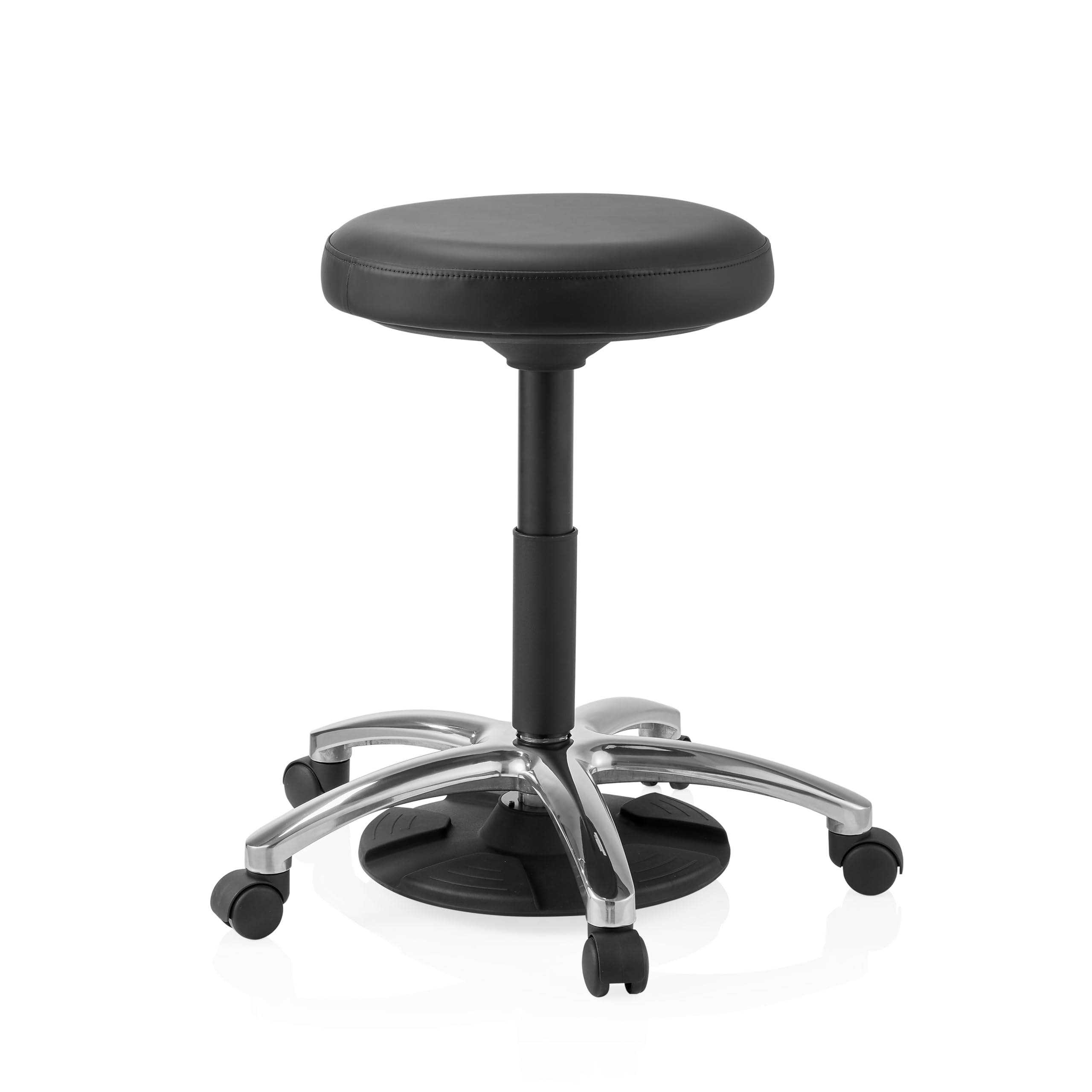 hjh Office Taburete Giratorio Operator Step, Negro | Silla de Trabajo Regulable, Rotación de 360°, Acolchado Softex, Base de Aluminio en Cruz