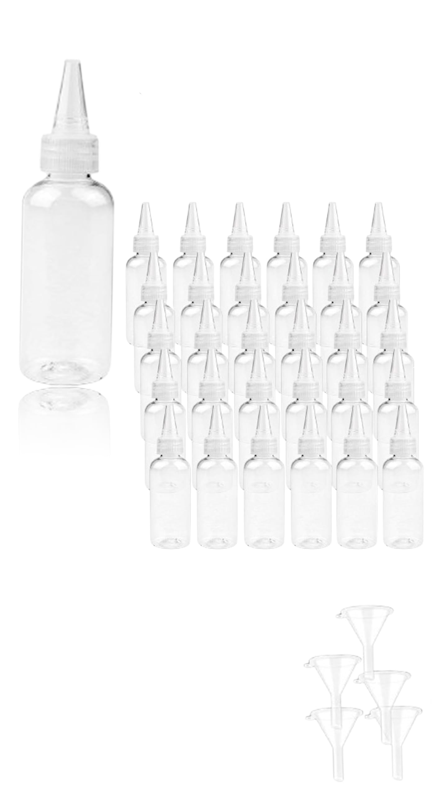 Sponsored Ad – 30-pack 2oz Plastic Bottles with Pointed Mouth Caps and 5 Funnels for Shampoo, Lotions, Liquid Body Soap, and Cream - Convenient Dispensing for Your Daily Essentials