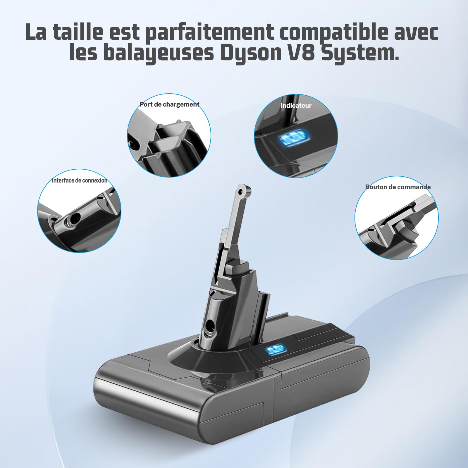 Batterie pour Dyson V8 / Absolute/Animal/Fluffy/Motorhead/Absolute Pro SV10 aspirateur sans Fil Chargeur aspirateur Portable Batterie de Rechange avec Grande capacité (+2 Filtre Post)