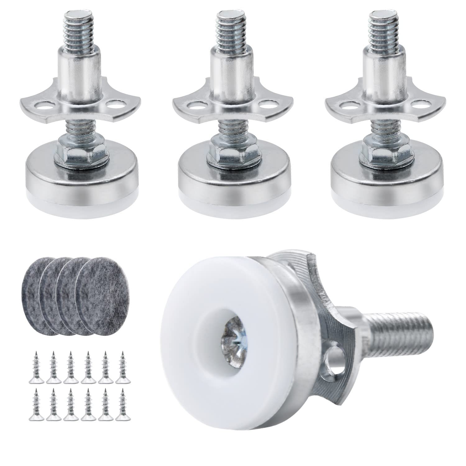 Heavy Duty Furniture Leveler Tee Nut Kit, 4 Pack Adjustable Furniture Legs, 3/8-16 Inch Thread Leveling Feet with 4 T-nut 4 Felt Pads 12 Screws and 1 Open-end Wrench, for Tables Cabinets Sofa Riser