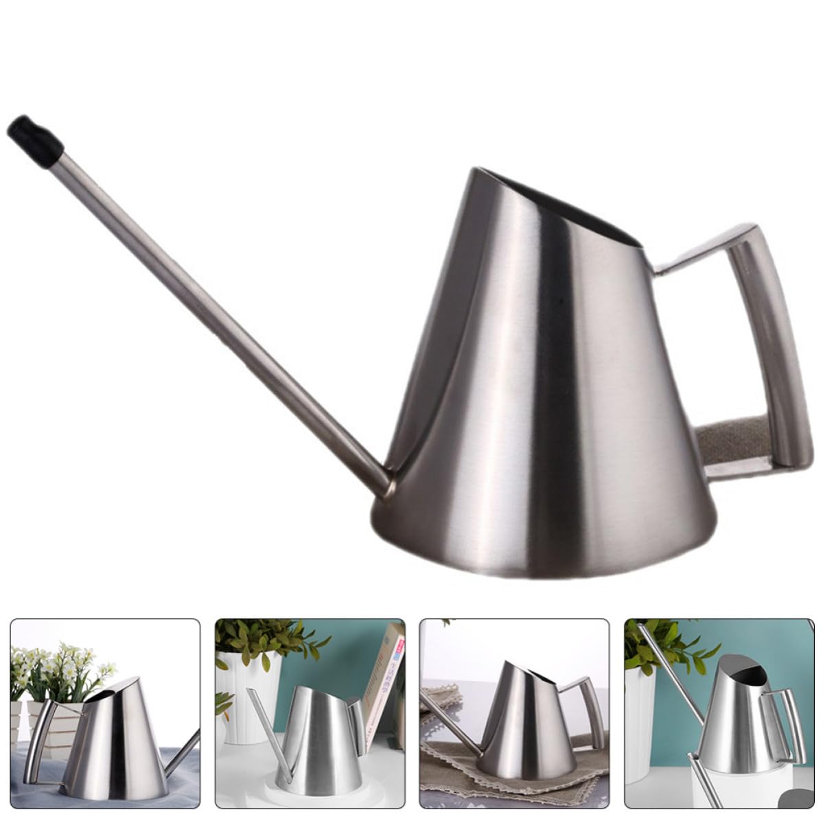 CALLARON Gießkanne für Zimmerpflanzen aus Edelstahl Metall Gartengießkanne 1500ml Silber Rund mit Ergonomischem Griff für Innenbereich und Garten