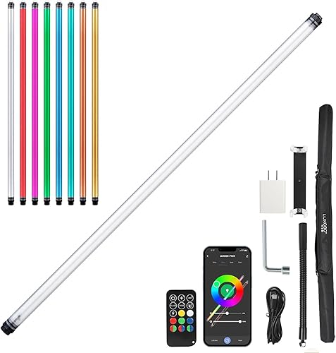 LUXCEO P120 RGB - Luz de fotografía de mano, control de aplicación de 1350 lúmenes LED, varita de luz de video de 360° a todo color, 12 modos de