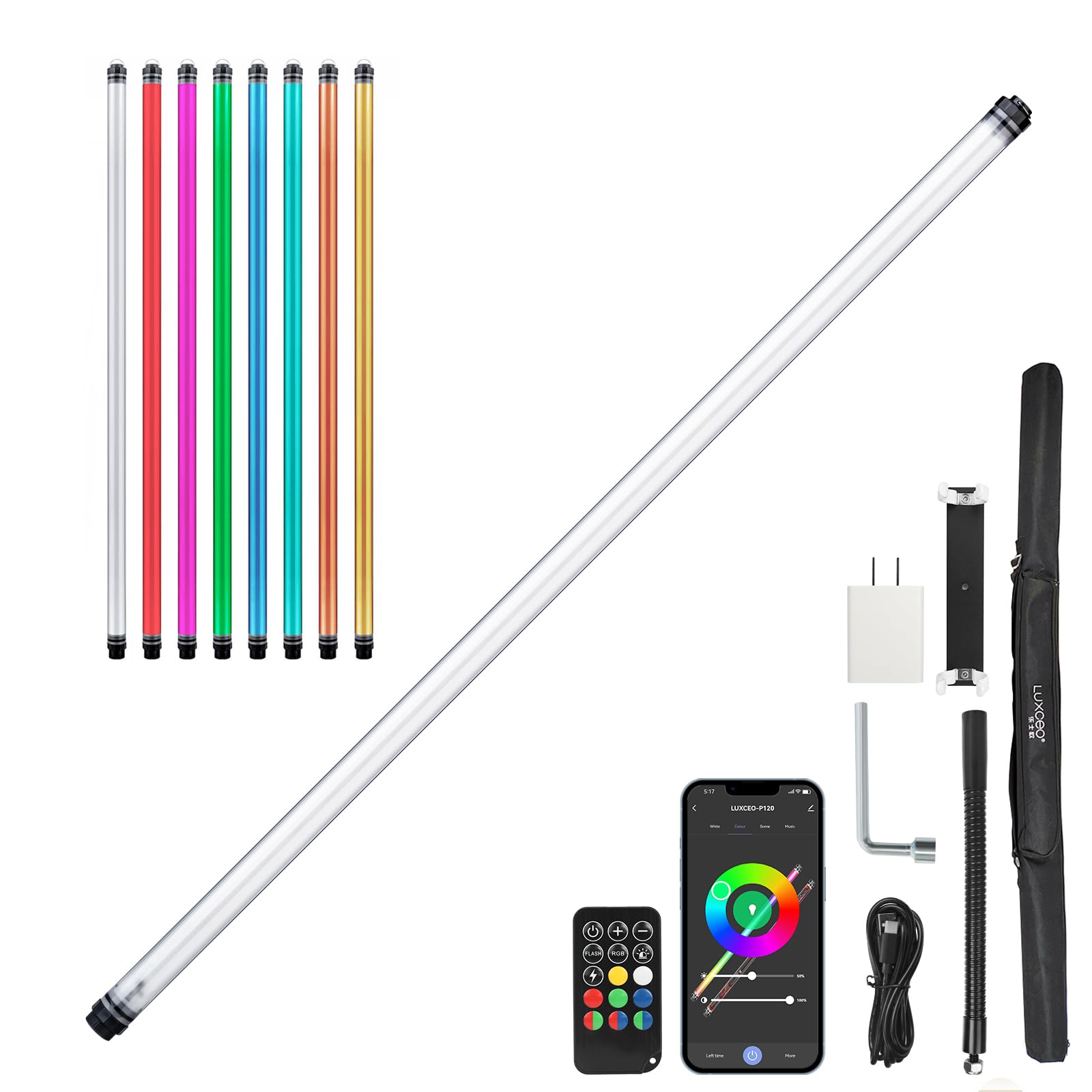 P120 RGB Handheld Photography Light, APP Control 1350 Lumen LED Video Light Wand 360°Full Color 12 Lighting Modes CRI≥95 IP68 Waterproof Built-in Rechargeable Battery 3000k 5750k Colorful Stick